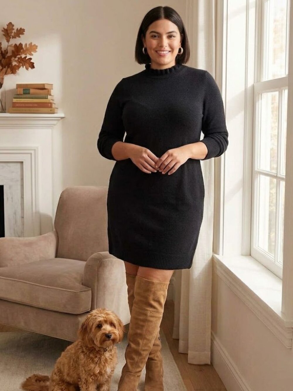 NWT J.Crew Ruffleneck Sweater Dress Black Soft Knit Plus Size 2X